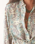 Maison Hotel Ramona Blouse Purple Paradise Hawaiian Blue