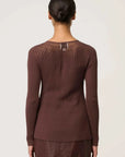 Once Was Rhiannon Viscose Nylon Sheer Knit Top Mocha