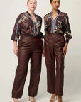 Once Was Joan Leather Straight Leg Pant Oxblood