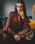 Once Was Simona Sheer Viscose Gold Detail Blouse Bordeaux