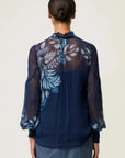 Once Was Colette Placement Print Shirred Collar Blouse Moonlit Batik