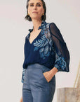 Once Was Colette Placement Print Shirred Collar Blouse Moonlit Batik
