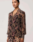 Once Was Freya Sheer Viscose Blouse with Embellished Neck Dark Tropique