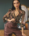Once Was Freya Sheer Viscose Blouse with Embellished Neck Dark Tropique