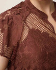 Once Was Solene Cotton Blend Lace Short Sleeve Rosewood