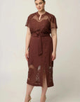 Once Was Solene Cotton Blend Lace Short Sleeve Rosewood
