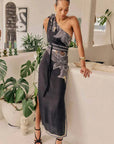 Once Was Amira One Shoulder Tie Dress Placement Print