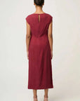 Once Was Monique Draped Neck Gold Column Dress Ruby