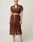 Once Was Solene Cotton Blend Lace Dress Rosewood