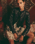 Harmony Curved Hem Leather Jacket Black