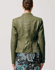 Once Was Nova Leather curved Hem Jacket Moss