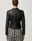 Once Was Blaire Leather Herringbone Stitch Jacket Black