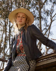 Once Was Blaire Leather Herringbone Stitch Jacket Black