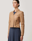 Once Was Blaire Leather Herringbone Stitch Jacket Wheat