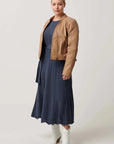 Once Was Blaire Leather Herringbone Stitch Jacket Wheat