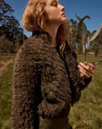Once Was Sybil Cheveron Faux Fur Bomber