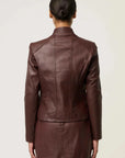 Once Was Acer Leather Collar Detail Jacket Oxblood