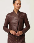 Once Was Acer Leather Collar Detail Jacket Oxblood