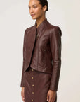 Once Was Acer Leather Collar Detail Jacket Oxblood