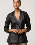 Once Was Calypso Genuine Leather Panelled Blazer Black