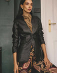 Once Was Calypso Genuine Leather Panelled Blazer Black