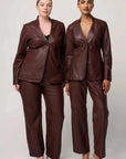 Once Was Calypso Genuine Leather Panelled Blazer Oxblood