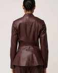 Once Was Calypso Genuine Leather Panelled Blazer Oxblood