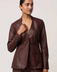 Once Was Calypso Genuine Leather Panelled Blazer Oxblood