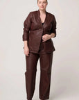 Once Was Calypso Genuine Leather Panelled Blazer Oxblood