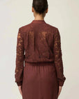 Once Was Solene Cotton Blend Lace Bomber Rosewood