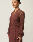 Once Was Solene Cotton Blend Lace Bomber Rosewood