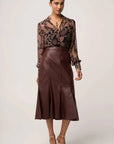Once Was Gayle Genuine Leather Panelled Skirt Oxblood