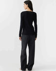 Bassike Envelope Neck Rib Long Sleeve Top Black
