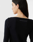 Bassike Envelope Neck Rib Long Sleeve Top Black