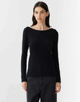 Bassike Envelope Neck Rib Long Sleeve Top Black