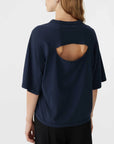 Bassike Back Splice Boxy Short Sleeve T shirt Blue Ink