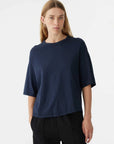 Bassike Back Splice Boxy Short Sleeve T shirt Blue Ink