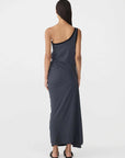Bassike One Shoulder Longerline Dress Washed Navy Black