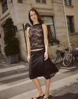 Rowie Tessa Silk Midi Skirt Noir
