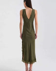 Rowie Annie Silk Midi Dress Olive