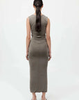 St Agni Cupro Jersey Drape Dress Smokey Olive