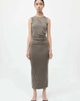 St Agni Cupro Jersey Drape Dress Smokey Olive
