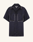 Shona Joy Shae Contrast Short Sleeve Relaxed Shirt Aegean Blue
