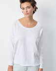 American Vintage Womens Sonoma LS T Shirt White Boat Neck