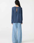 Bassike Circle Long Sleeve T Shirt Midnight Blue