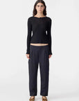 Bassike Twill Pleat Pull On Pant Black