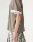 Bassike Slouch Turnback T Shirt Acid Taupe White