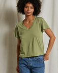 Perfectwhitetee Hendrix Cotton Boxy V Neck Tee Oil Green