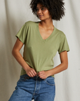 Perfectwhitetee Hendrix Cotton Boxy V Neck Tee Oil Green