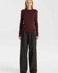 Bassike Slim Superfine Rib L/S T Shirt Cocoa